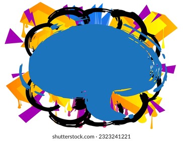 Blue Graffiti speech bubble on colorful background. Abstract modern street art decoration backdrop performed in urban painting style.