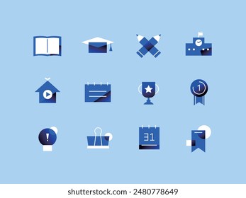 Blue Grain Icon Set Education
