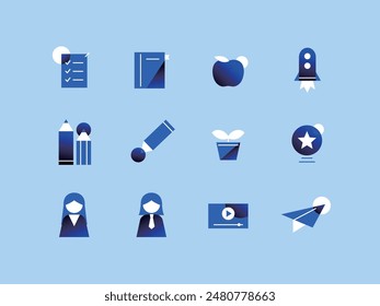 Blue Grain Icon Set Education
