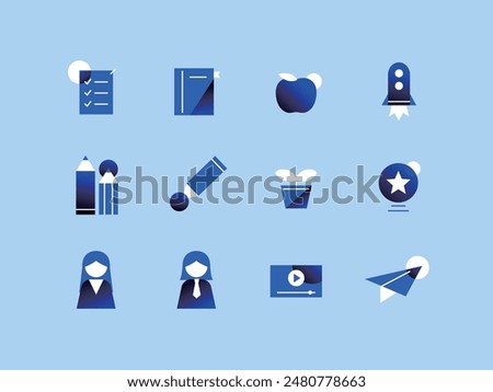 Blue Grain Icon Set Education
