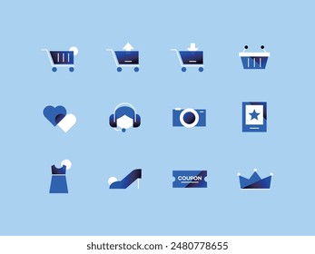 Blue Grain Icon Set Shopping
