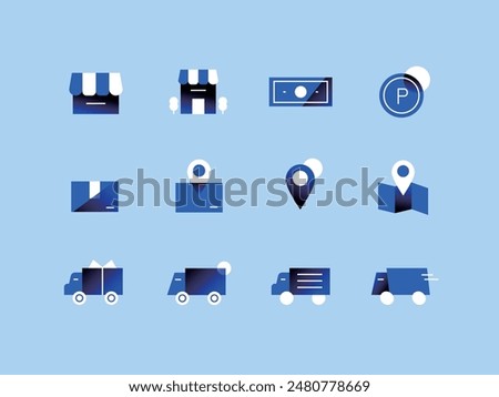 Blue Grain Icon Set Shopping
