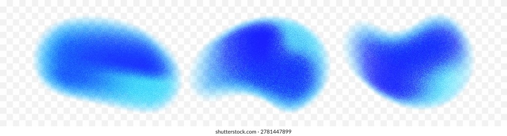 Blue grainy gradient abstract blob shapes set