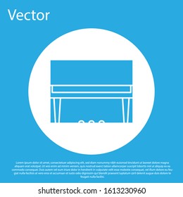 Blue Grand piano icon isolated on blue background. Musical instrument. White circle button. Vector Illustration