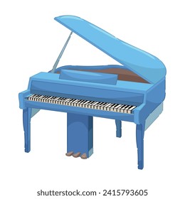 Blue grand piano on white background