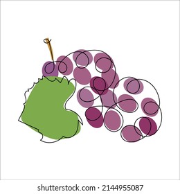 blue grape berries, wall one line art decor on white background. Vector illustration minimalist design. 