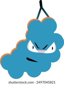 Blue grape featuring an angry expression and orange stem, perfect for adding character to food themed designs and illustrations.