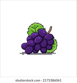 Ilustración vectorial de frutos de uva azul con hojas verdes