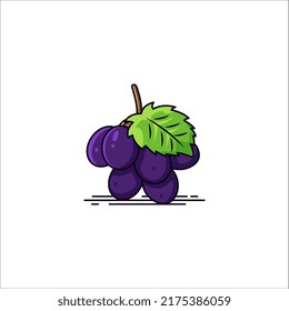 Icono de uvas azules con ilustración vectorial de hoja verde
