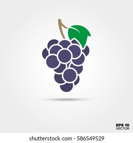 Blue Grapes And Leaf Vector Icon