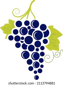 Ilustración del Vector azul estilo de diseño plano. Aislado sobre fondo blanco. Uvas maduras frescas con hoja verde