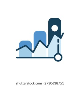 Blaue Grafik mit Lupe Symbol für Datenanalyse und Statistik Geschäftswachstum
