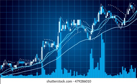 Blue Graph chart of stock market investment with indicator and volume trade , Forex concept , vector