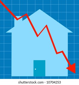 Blue Graph With House - Crashing Housing Market - Vector