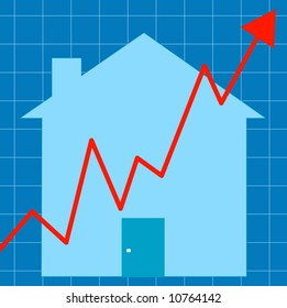  Blue Graph With House - Unstable Housing Market - Vector