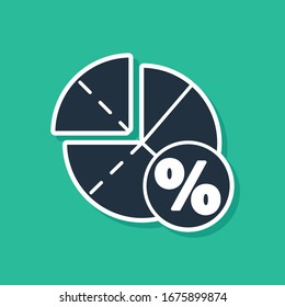 Blue Graph, schedule, chart, diagram, infographic, pie graph icon isolated on green background.  Vector Illustration