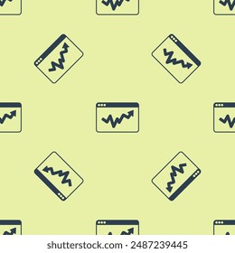Blue Graph, schedule, chart, diagram, infographic, pie graph icon isolated seamless pattern on yellow background.  Vector