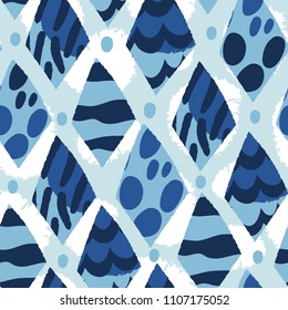 Blue graphic abstract seamless pattern.