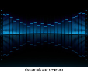 Blue Graphic Equalizer Display vector illustration with copy space. Head Up Display Equalizer.