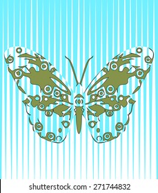 blue graphic lines background with butterfly illustration design vector animal pattern.