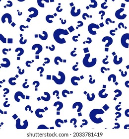 Blue graphic  random pattern.  Large and small question mark. chaotic pattern with questions. Vector illustration.