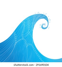 Blue graphic wave vector illustration.Blue watercolor wave silhouette with stripes. Ocean tsunami waves. Big blue water. Eps 10.