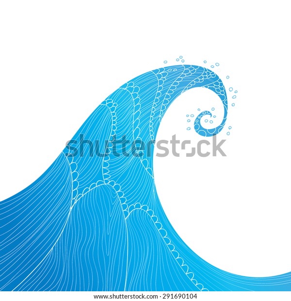 Blue Graphic Wave Vector Illustration Blue Watercolor Wave Silhouette With Stripes Ocean