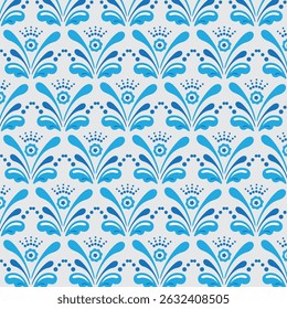 Patrón floral gráfico azul con fondo gris