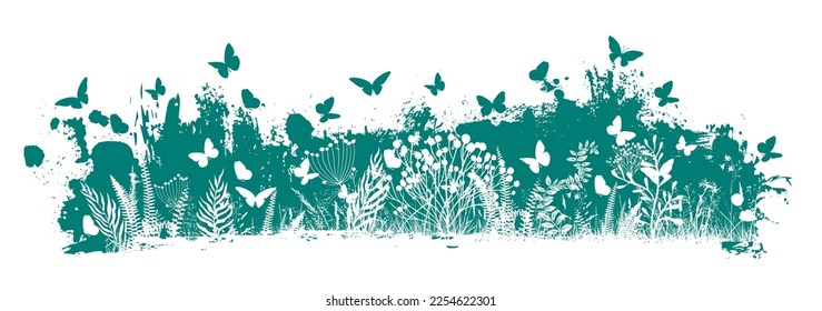 blue grass with butterflies. Vector illustration