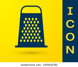 Blue Grater icon isolated on yellow background. Kitchen symbol. Cooking utensil. Cutlery sign.  Vector Illustration