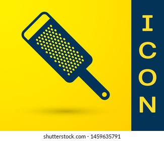 Blue Grater icon isolated on yellow background. Kitchen symbol. Cooking utensil. Cutlery sign.  Vector Illustration