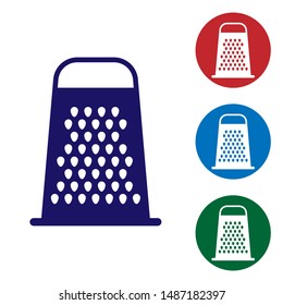 Blue Grater icon isolated on white background. Kitchen symbol. Cooking utensil. Cutlery sign. Set color icon in circle buttons. Vector Illustration