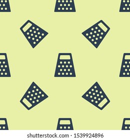 Blue Grater icon isolated seamless pattern on yellow background. Kitchen symbol. Cooking utensil. Cutlery sign.  Vector Illustration