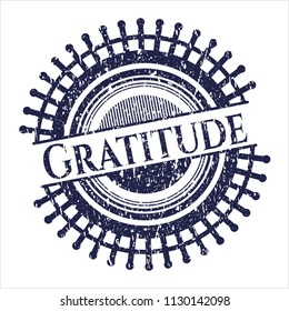 Blue Gratitude rubber stamp with grunge texture