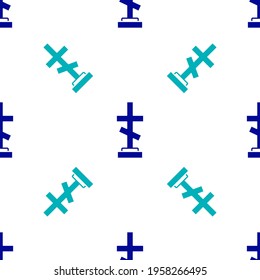 Blue Grave with cross icon isolated seamless pattern on white background.  Vector