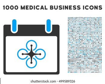 Blue And Gray Airdrone Calendar Day vector icon with 1000 medical business pictograms. Set style is flat bicolor symbols, blue and gray colors, white background.