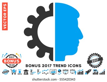 Blue And Gray Android Head icon with bonus 2017 year trend design elements. Vector illustration style is flat iconic bicolor symbols, white background.
