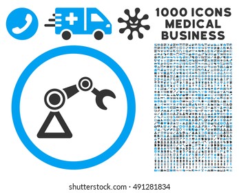 Blue And Gray Artificial Manipulator vector bicolor rounded icon. Image style is a flat icon symbol inside a circle, white background. Bonus clip art is 1000 medical business design elements.