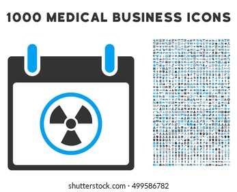 Blue And Gray Atomic Calendar Day vector icon with 1000 medical business pictograms. Set style is flat bicolor symbols, blue and gray colors, white background.