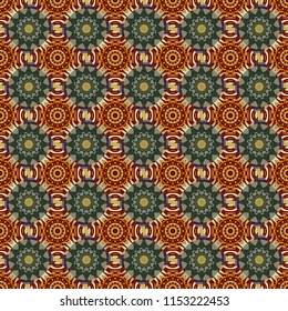 Blue, gray and black ethnic geometric motif seamless pattern in blue, gray and black on abstract background.