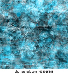 Blue, gray, black. Formless spots with sharp edges, like thorns or leaves. Polygons, circles, curved strips, wavy lines, stylized petals. Randomly mixed. Abstract seamless vector background. 