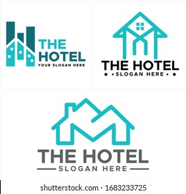 Blue Gray Black Icon Symbol Building Real Estate Home Modern Luxury Resort Logo Design Concept Suitable For Travel Holiday Hotel Business Property Vacation Apartment Service House Accommodation