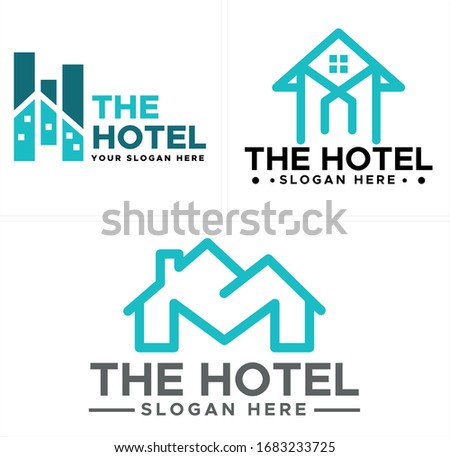 Blue gray black icon symbol building real estate home modern luxury resort logo design concept suitable for travel holiday hotel business property vacation apartment service house accommodation