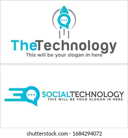 Blue gray black rocket bubble chat icon message chat fast speech talk chatting communication modern logo design concept suitable for technology platform company business social media telecommunication