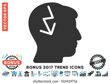 Blue And Gray Brain Electric Strike icon with bonus 2017 year trend pictograms. Vector illustration style is flat iconic bicolor symbols, white background.