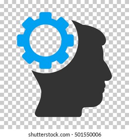 Blue And Gray Brain Gear toolbar pictogram. Vector pictogram style is a flat bicolor symbol on chess transparent background.