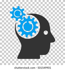 Blue And Gray Brain Gears Rotation toolbar pictogram. Vector pictogram style is a flat bicolor symbol on chess transparent background.
