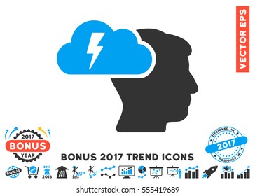 Blue And Gray Brainstorming icon with bonus 2017 trend clip art. Vector illustration style is flat iconic bicolor symbols, white background.