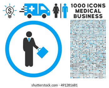 Blue And Gray Businessman vector bicolor rounded icon. Image style is a flat icon symbol inside a circle, white background. Bonus clipart is 1000 medical business design elements.