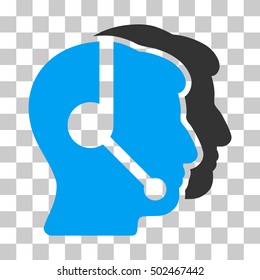 Blue And Gray Call Center Operators interface pictogram. Vector pictograph style is a flat bicolor symbol on chess transparent background.